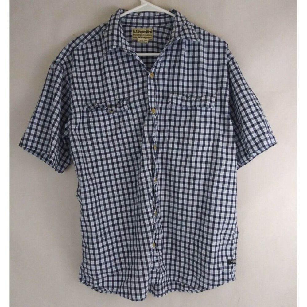 U.S. Expedition Men's Blue Plaid Shirt Size Medium